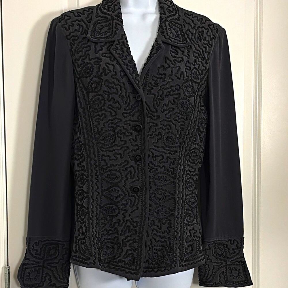 Vtg Dana Buchman Embroidered 100%silk Jacket Women's 10 whimsical, wearable Art